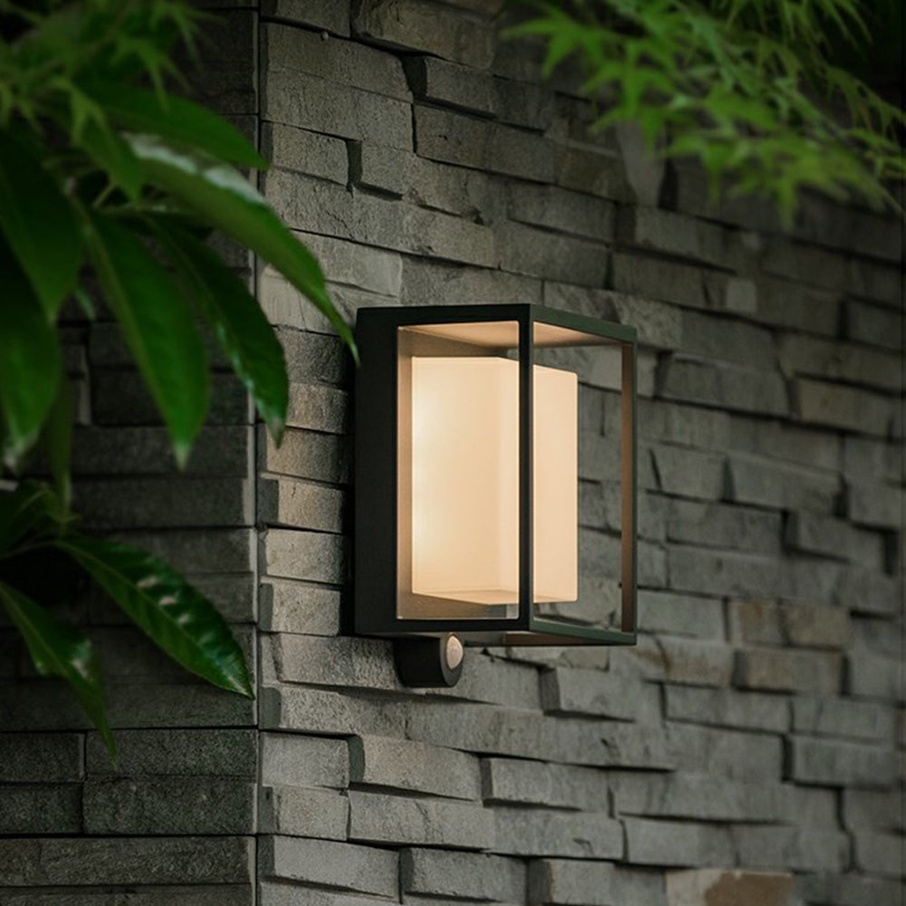 Modern Solar-Powered Rectangular LED Outdoor Wall Lamp with Sensor