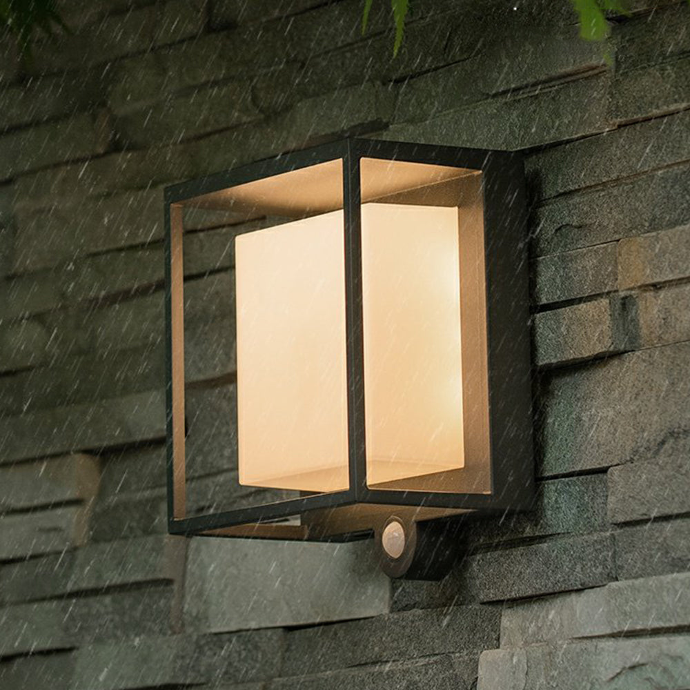 Modern Solar-Powered Rectangular LED Outdoor Wall Lamp with Sensor