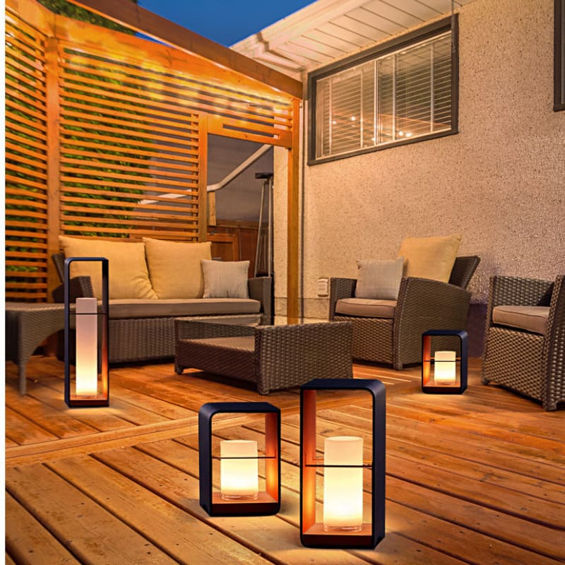 Outdoor Floor Lamp, Modern Style, Metal/Wood