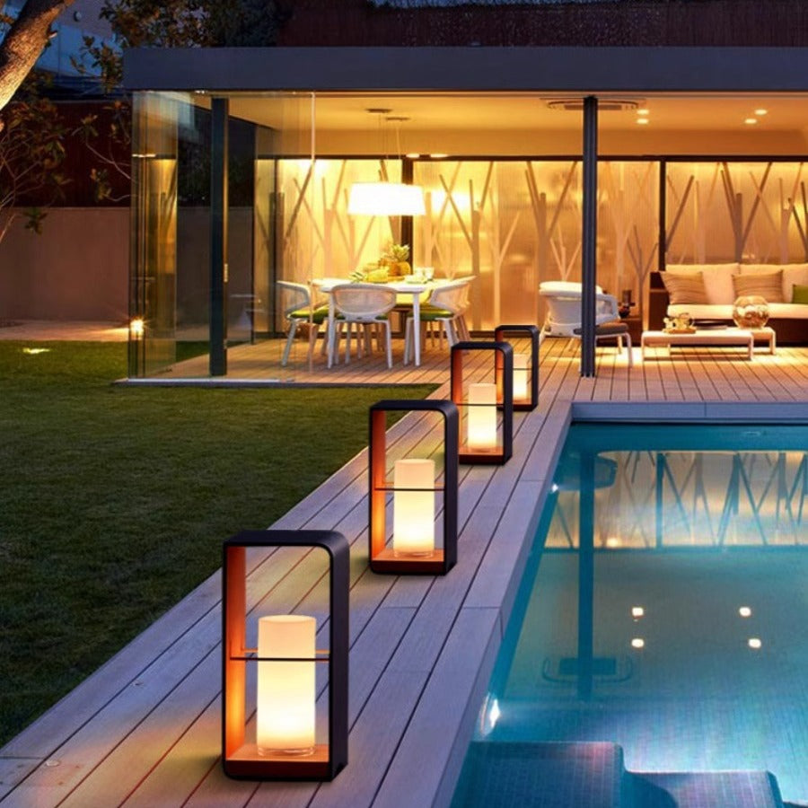 Outdoor Floor Lamp, Modern Style, Metal/Wood