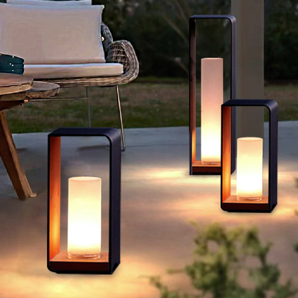 Outdoor Floor Lamp, Modern Style, Metal/Wood