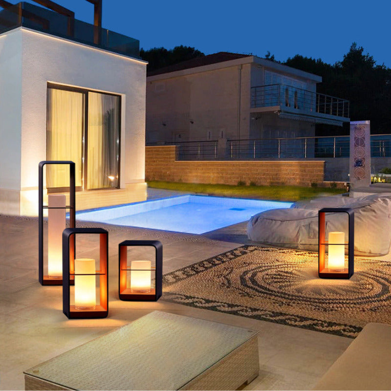 Outdoor Floor Lamp, Modern Style, Metal/Wood
