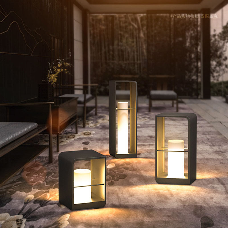 Outdoor Floor Lamp, Modern Style, Metal/Wood