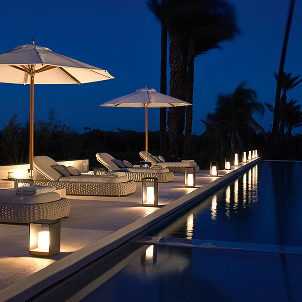 Outdoor Floor Lamp, Modern Style, Metal/Wood