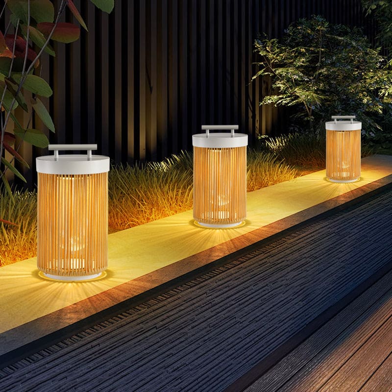 Outdoor Retro Lantern Floor Lamp, Rattan