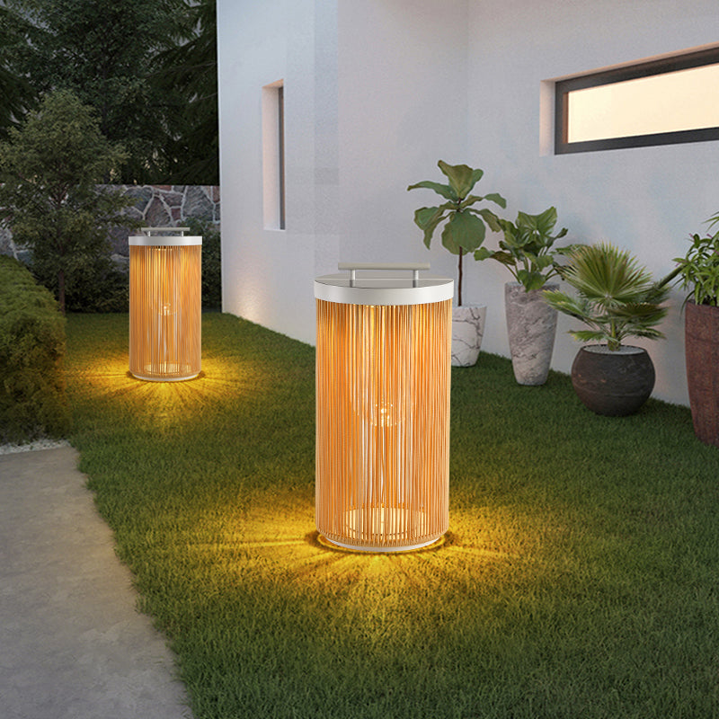 Outdoor Retro Lantern Floor Lamp, Rattan