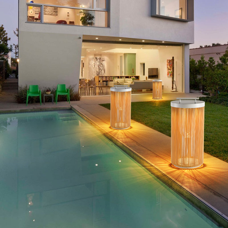 Outdoor Retro Lantern Floor Lamp, Rattan