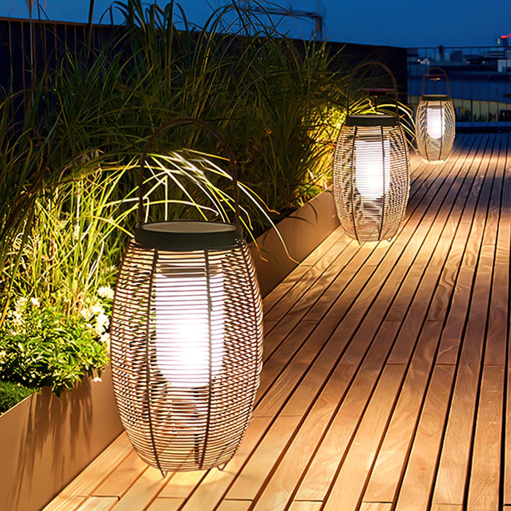 Outdoor Solar Vintage Rattan Floor Lantern