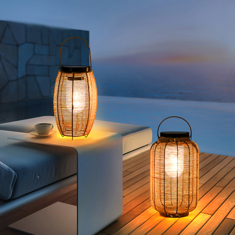 Outdoor Solar Vintage Rattan Floor Lantern