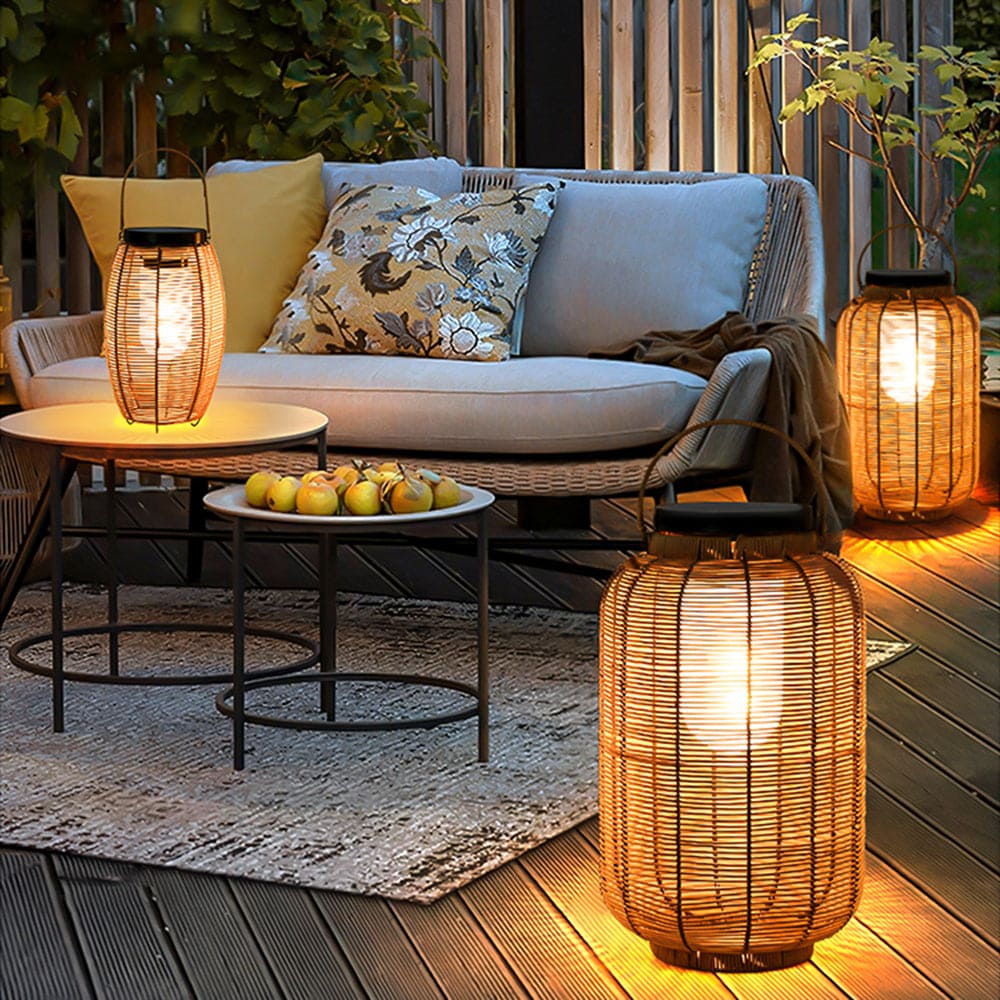 Outdoor Solar Vintage Rattan Floor Lantern