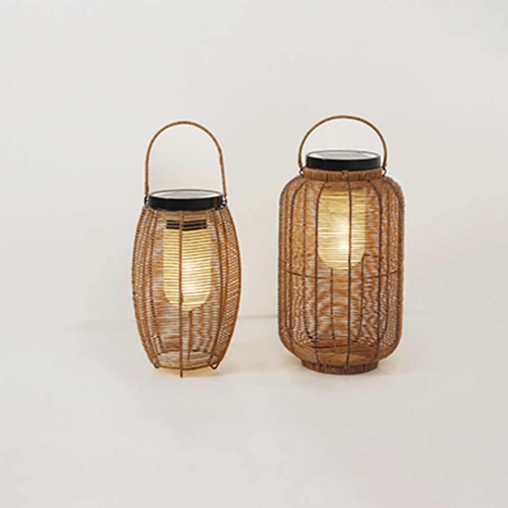 Outdoor Solar Vintage Rattan Floor Lantern