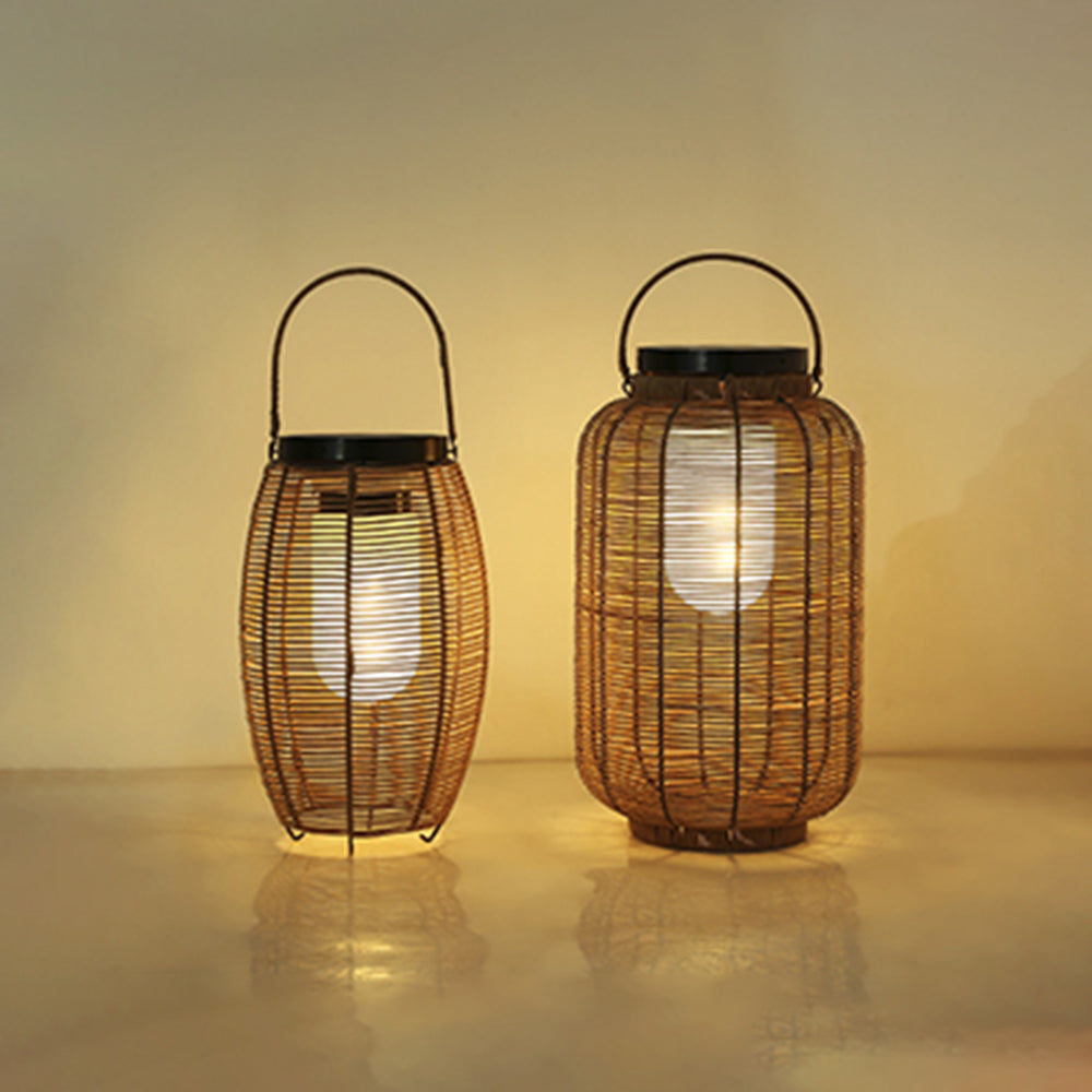Outdoor Solar Vintage Rattan Floor Lantern