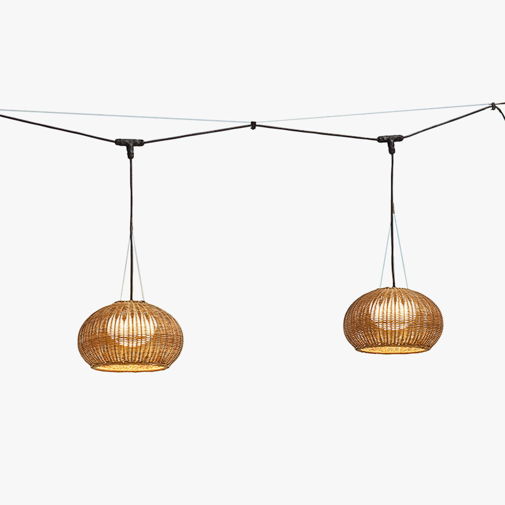 Outdoor Woven Bamboo-Style Ceiling Light