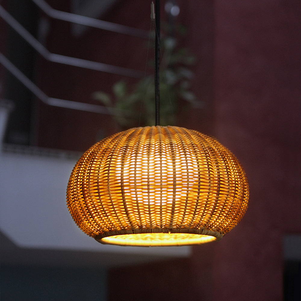 Outdoor Woven Bamboo-Style Ceiling Light