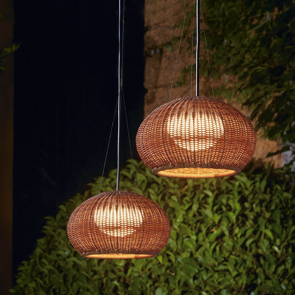 Outdoor Woven Bamboo-Style Ceiling Light