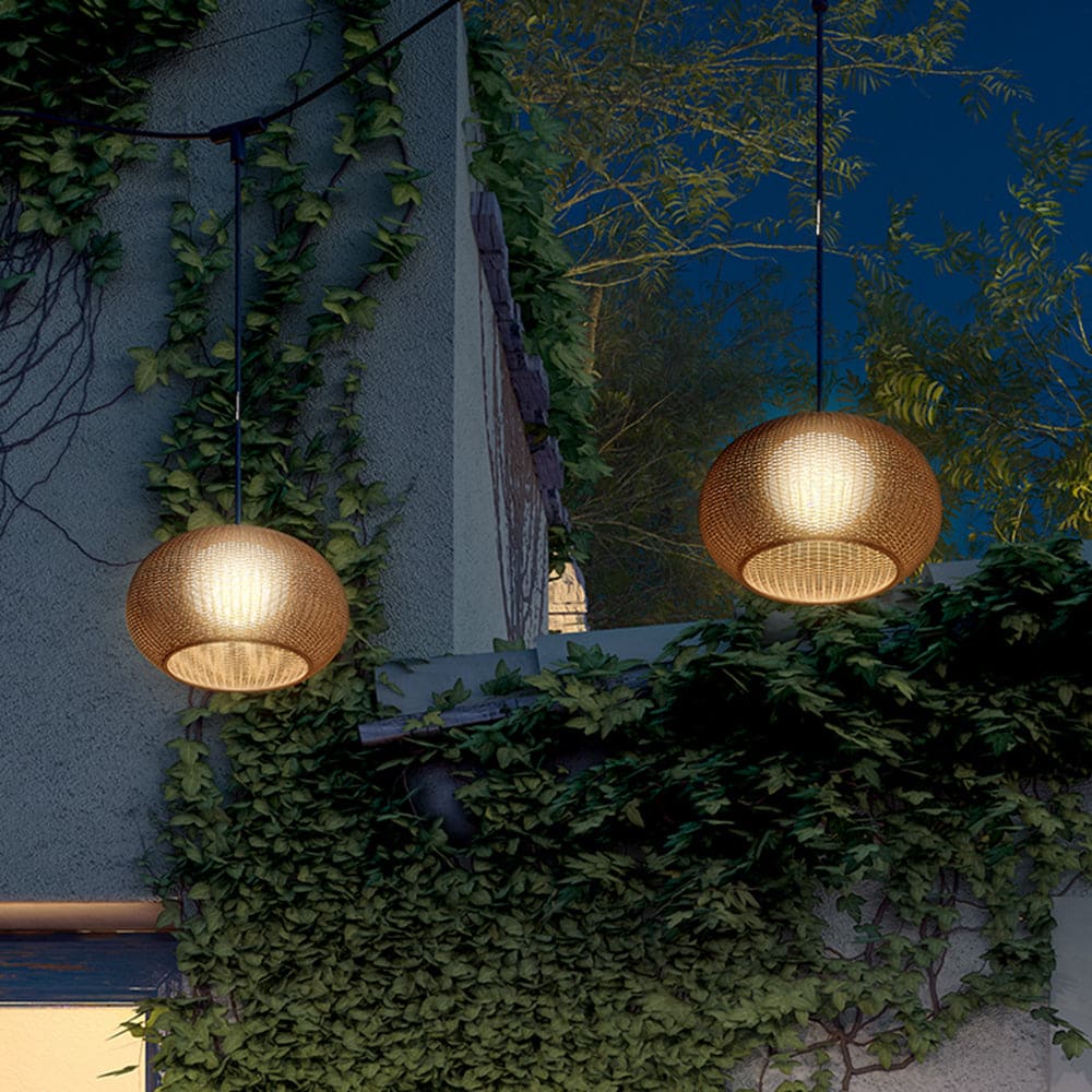 Outdoor Woven Bamboo-Style Ceiling Light