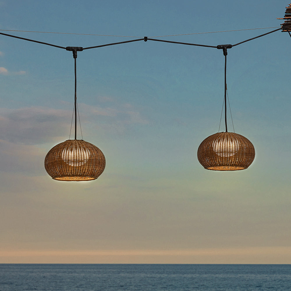 Outdoor Woven Bamboo-Style Ceiling Light