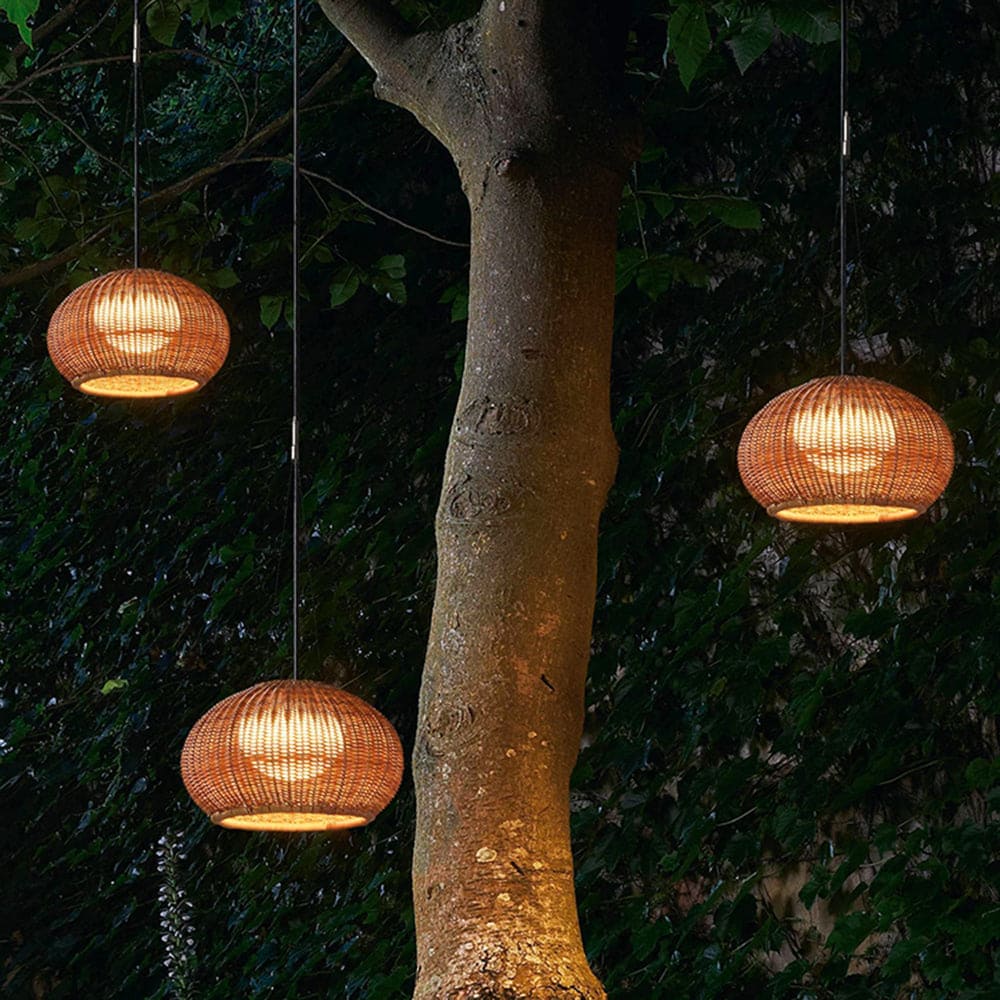 Outdoor Woven Bamboo-Style Ceiling Light