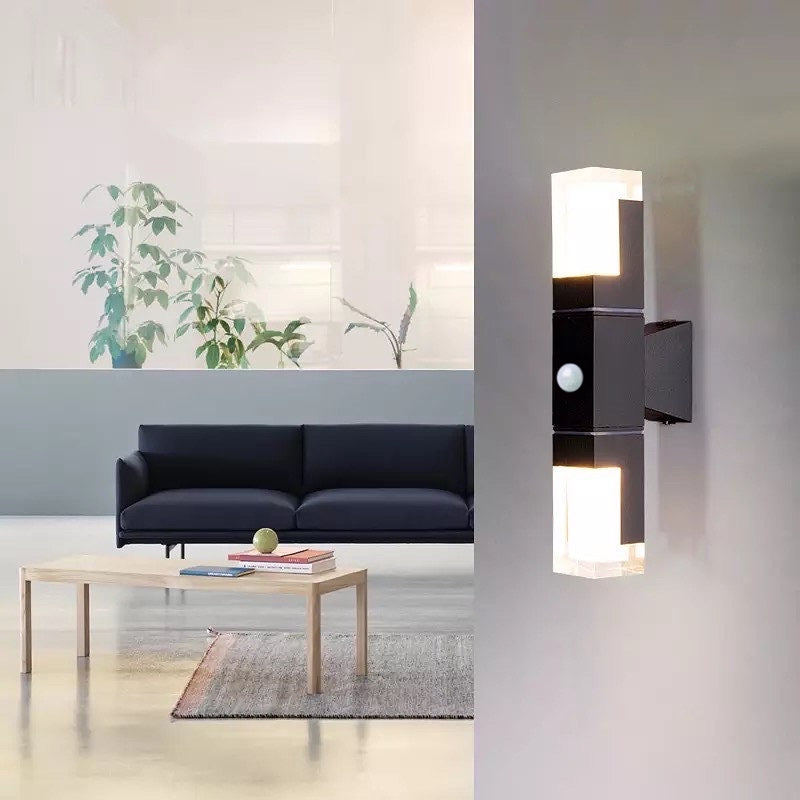 Modern Rectangular Metal Outdoor Wall Lamp with Sensor