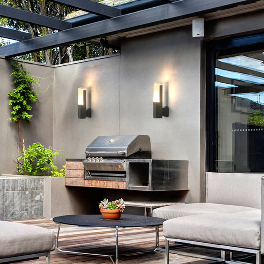 Modern Rectangular Metal Outdoor Wall Lamp with Sensor