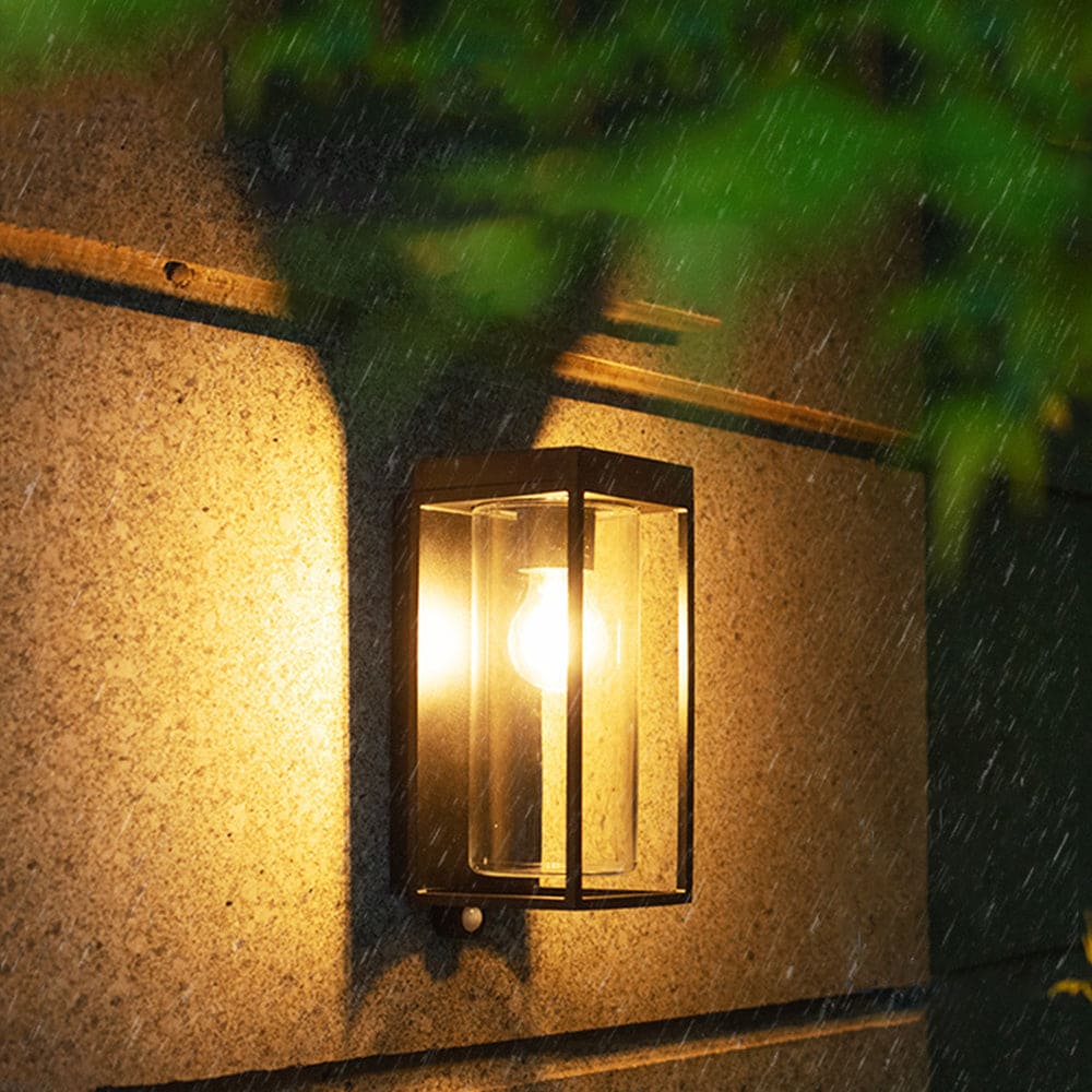 Solar Waterproof Rectangular Outdoor Wall Lamp with Glass Shade