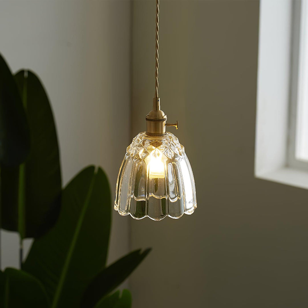 Vintage Brass Pendant Light with Clear Shade