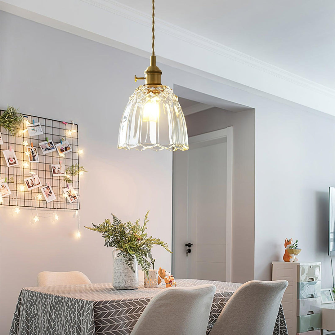 Vintage Brass Pendant Light with Clear Shade