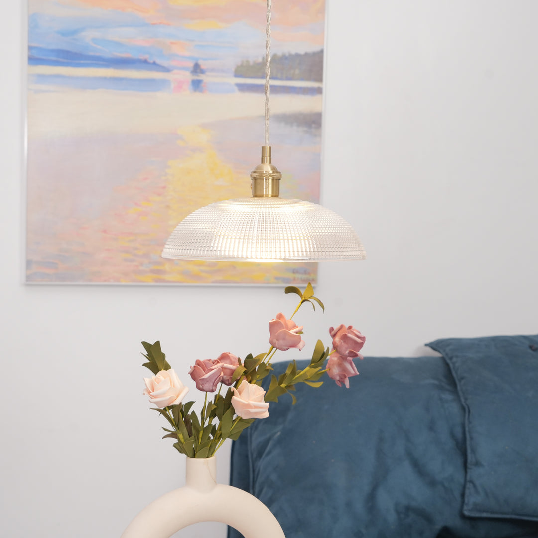 Vintage Plug-In Pendant Light with Ribbed Glass