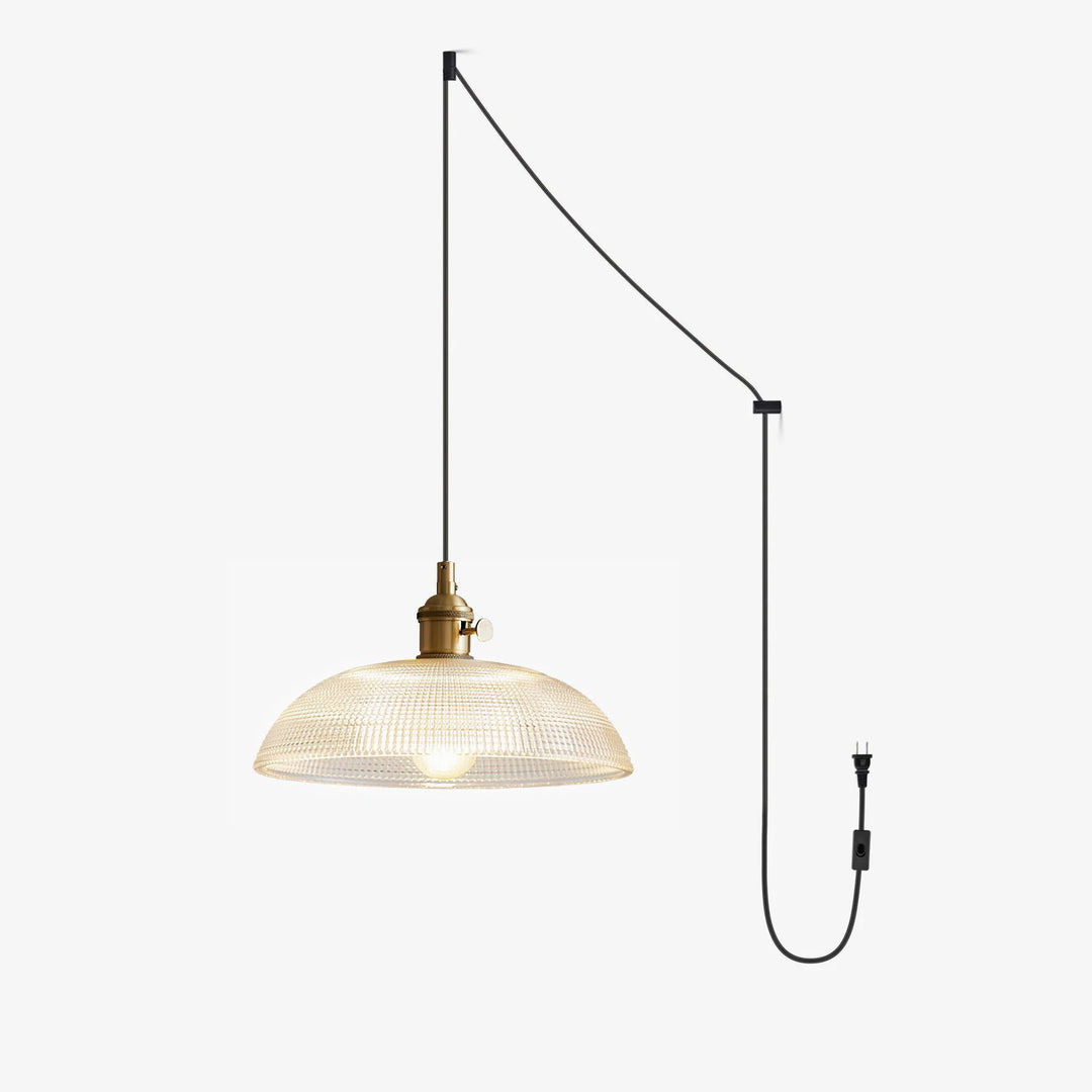 Vintage Plug-In Pendant Light with Ribbed Glass