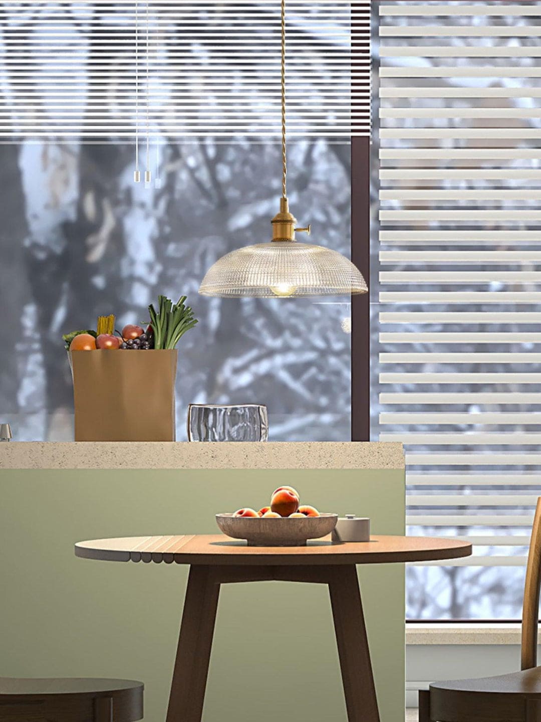 Vintage Plug-In Pendant Light with Ribbed Glass