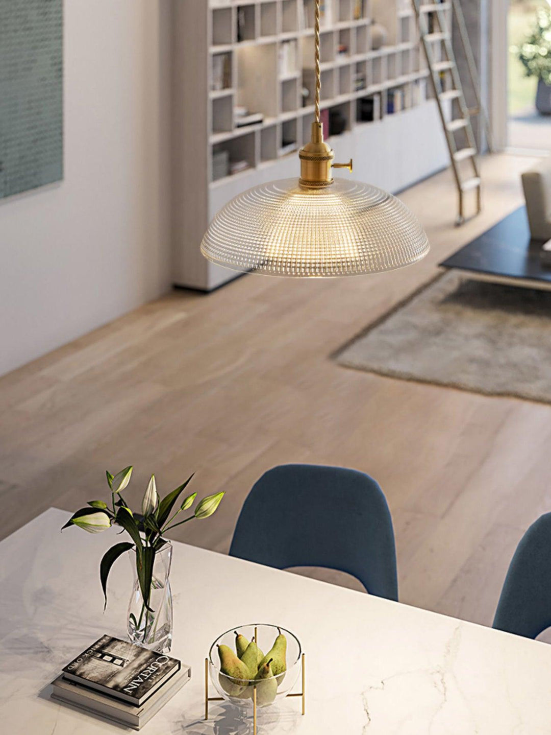Vintage Plug-In Pendant Light with Ribbed Glass