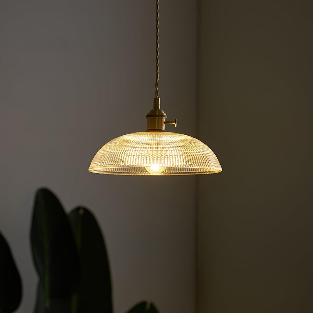 Vintage Plug-In Pendant Light with Ribbed Glass