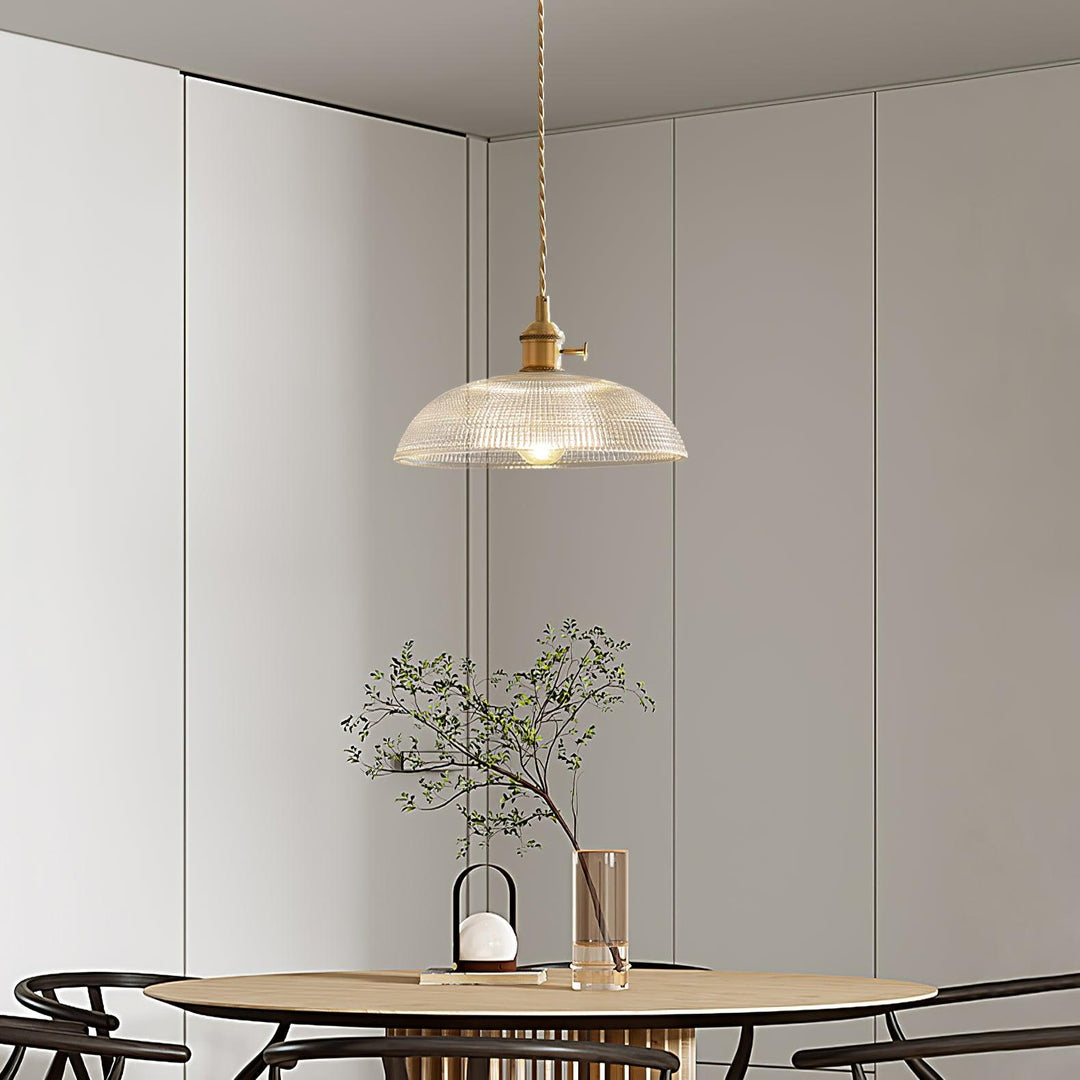 Vintage Plug-In Pendant Light with Ribbed Glass