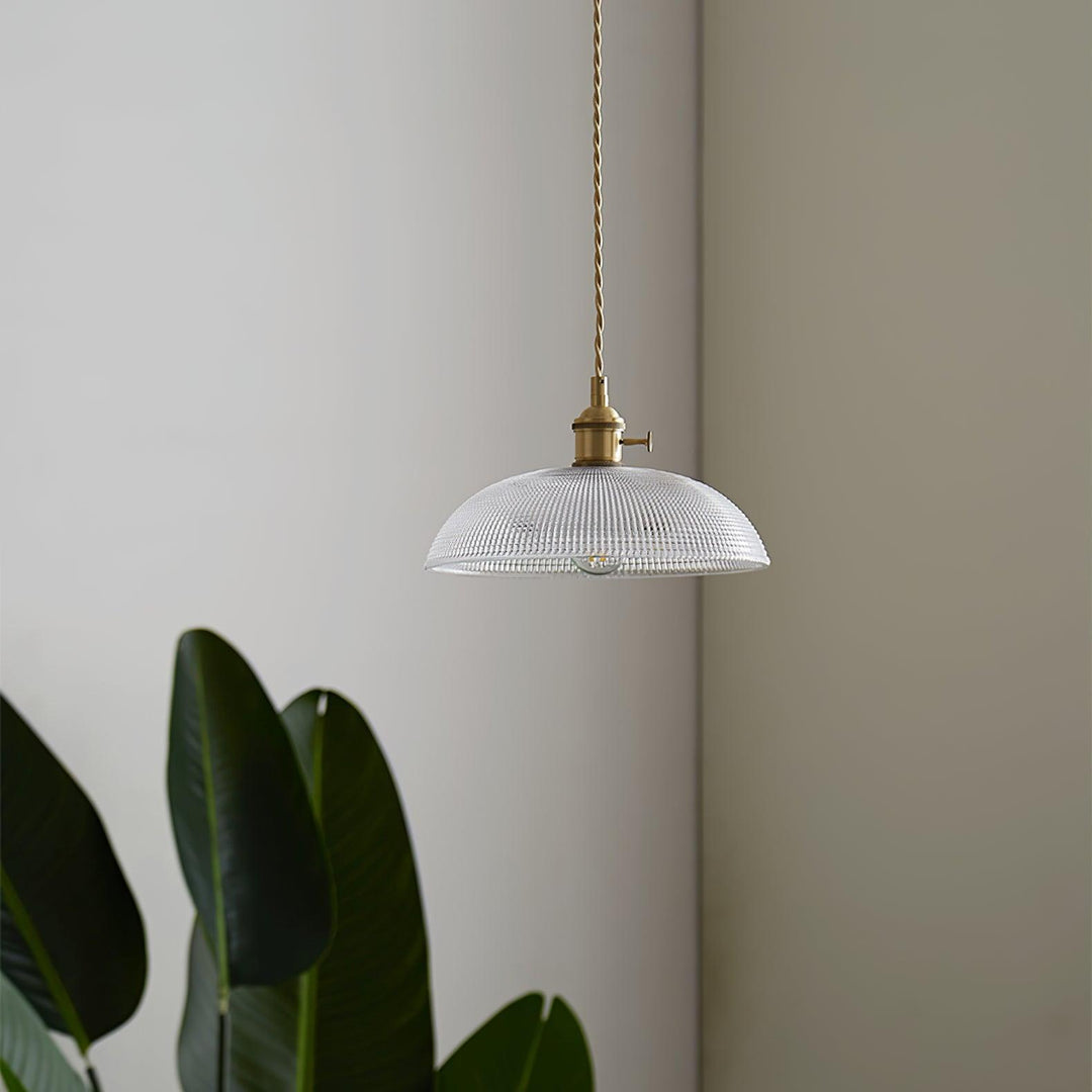 Vintage Plug-In Pendant Light with Ribbed Glass