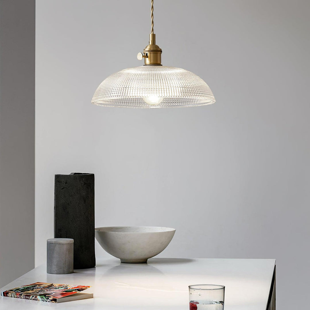 Vintage Plug-In Pendant Light with Ribbed Glass