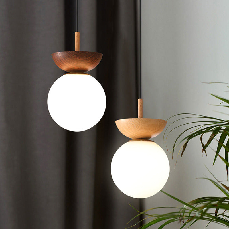Wood & Walnut Pendant Light – Globe Shade