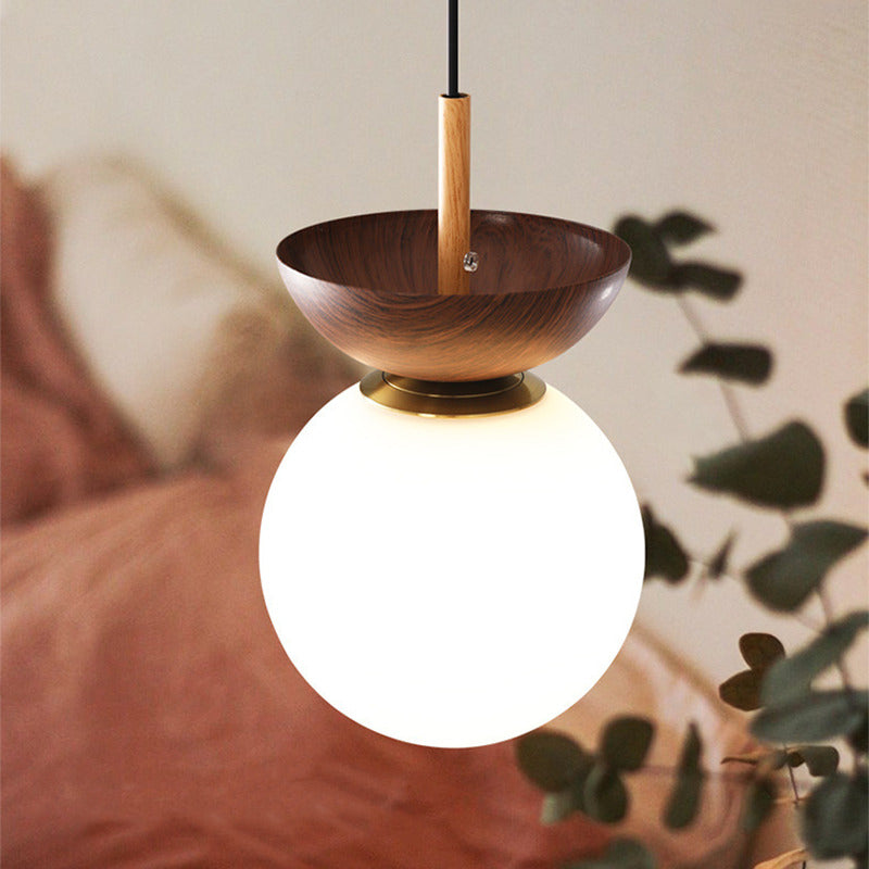 Wood & Walnut Pendant Light – Globe Shade