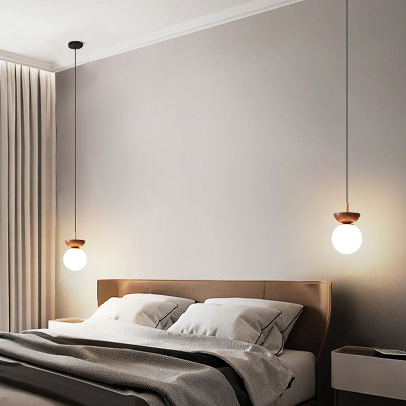 Wood & Walnut Pendant Light – Globe Shade