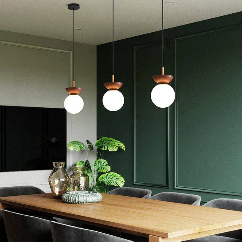 Wood & Walnut Pendant Light – Globe Shade