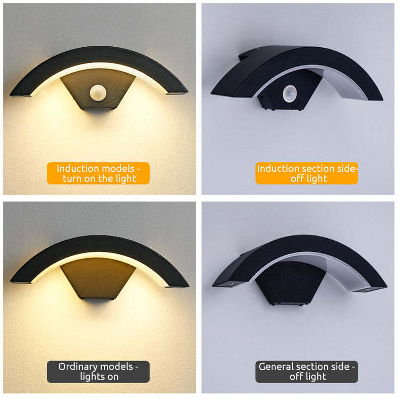 Arc-Shaped Outdoor Wall Lamp – Black, Motion Sensor or Steady