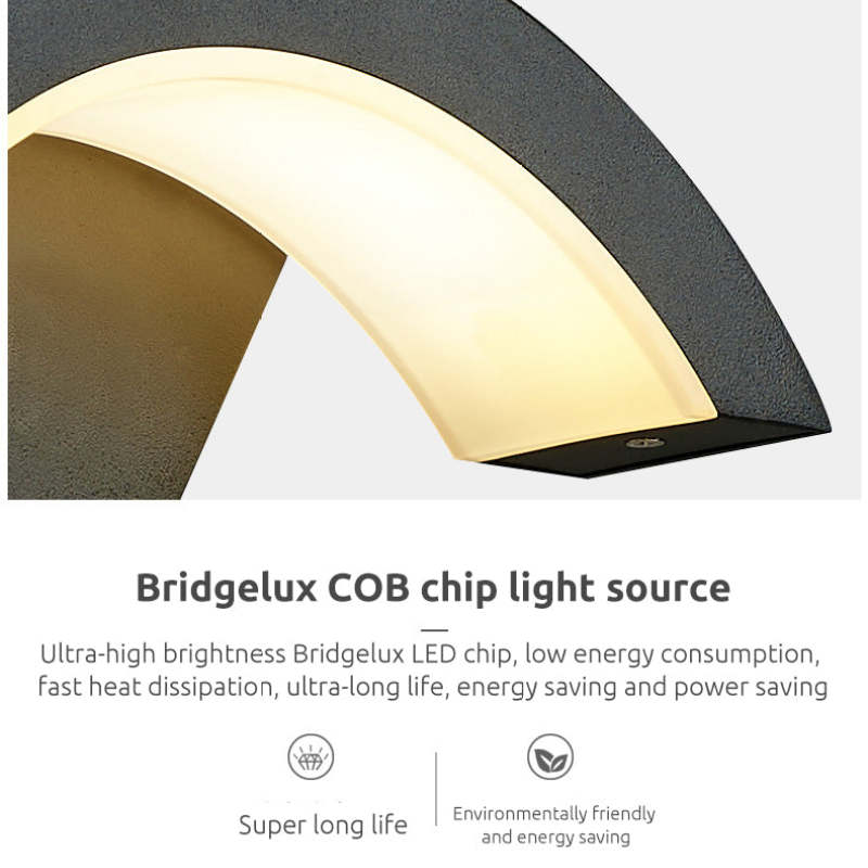 Arc-Shaped Outdoor Wall Lamp – Black, Motion Sensor or Steady