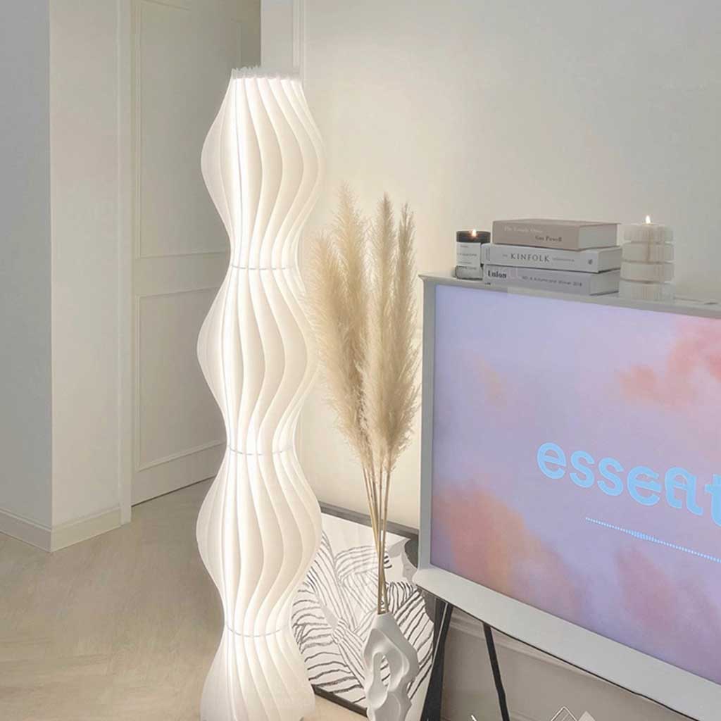 Artistic White Floor Lamp – Sleek Acrylic Pleated Design