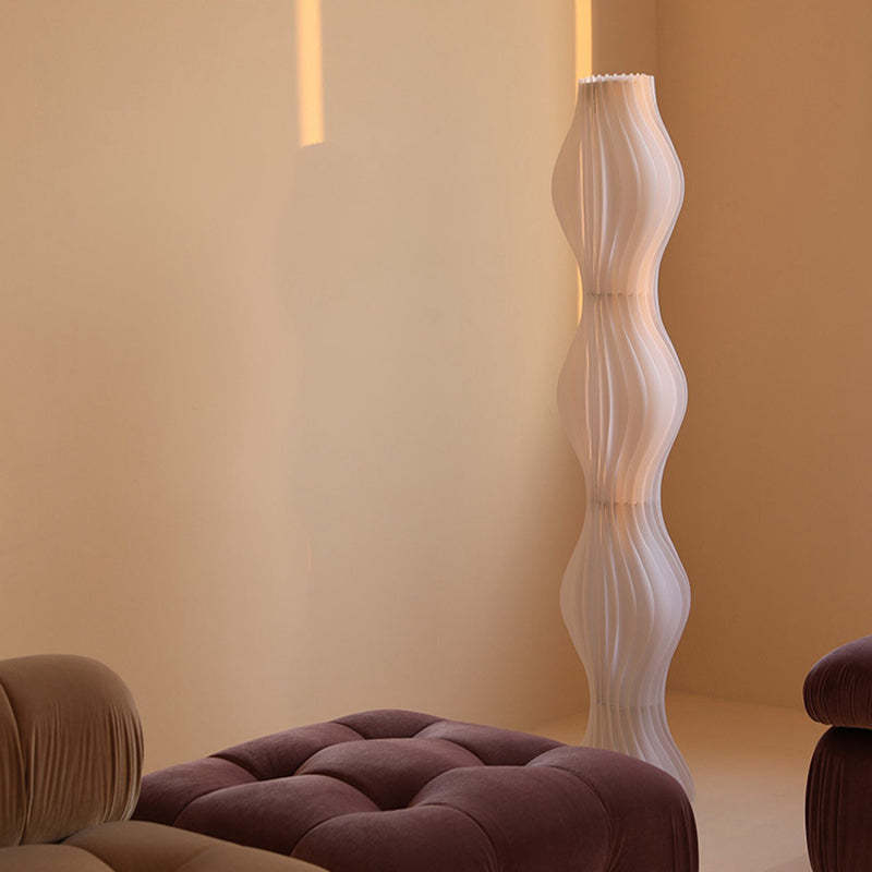 Artistic White Floor Lamp – Sleek Acrylic Pleated Design