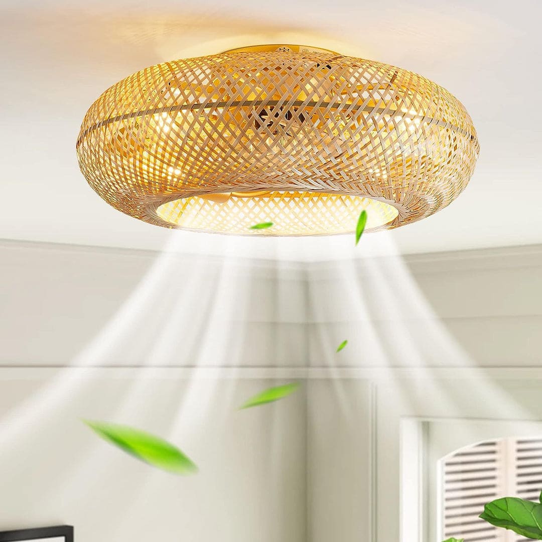 Bamboo Ceiling Fan With Light – Hand-Woven Design