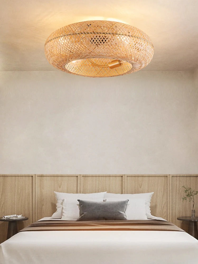 Bamboo Ceiling Fan With Light – Hand-Woven Design