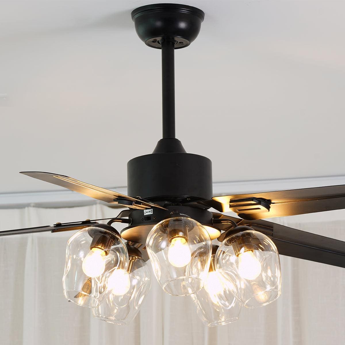 Black Vintage Ceiling Fan with Glass Ball Lights