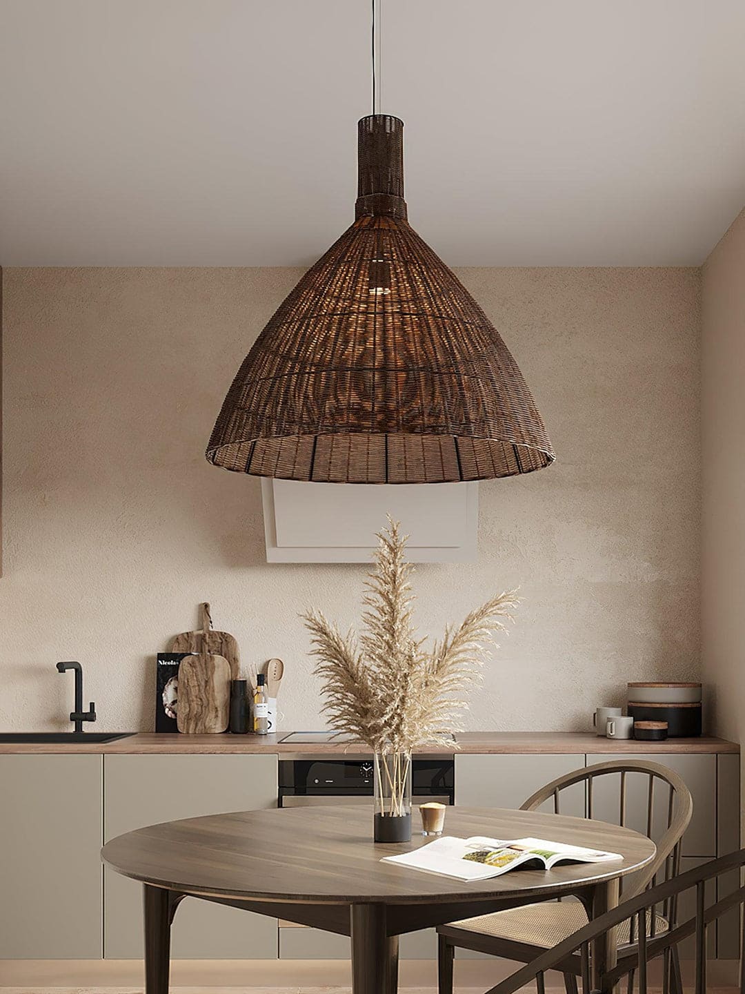 Boho Chic Rattan Cone Pendant Lamp