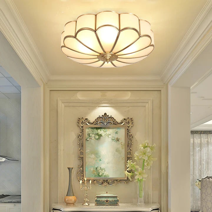 Classic Flower Ceiling Light – Frosted Glass & Brass Finish