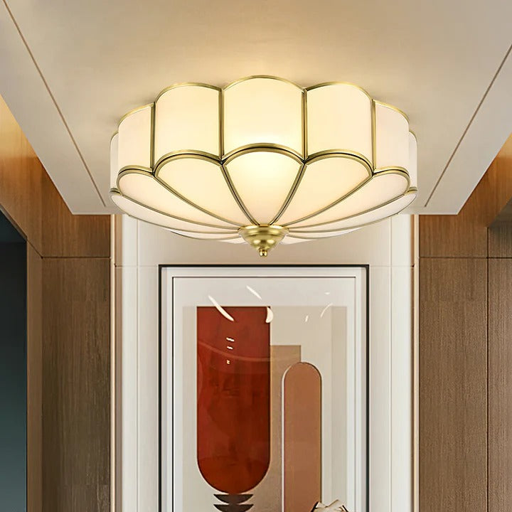 Classic Flower Ceiling Light – Frosted Glass & Brass Finish