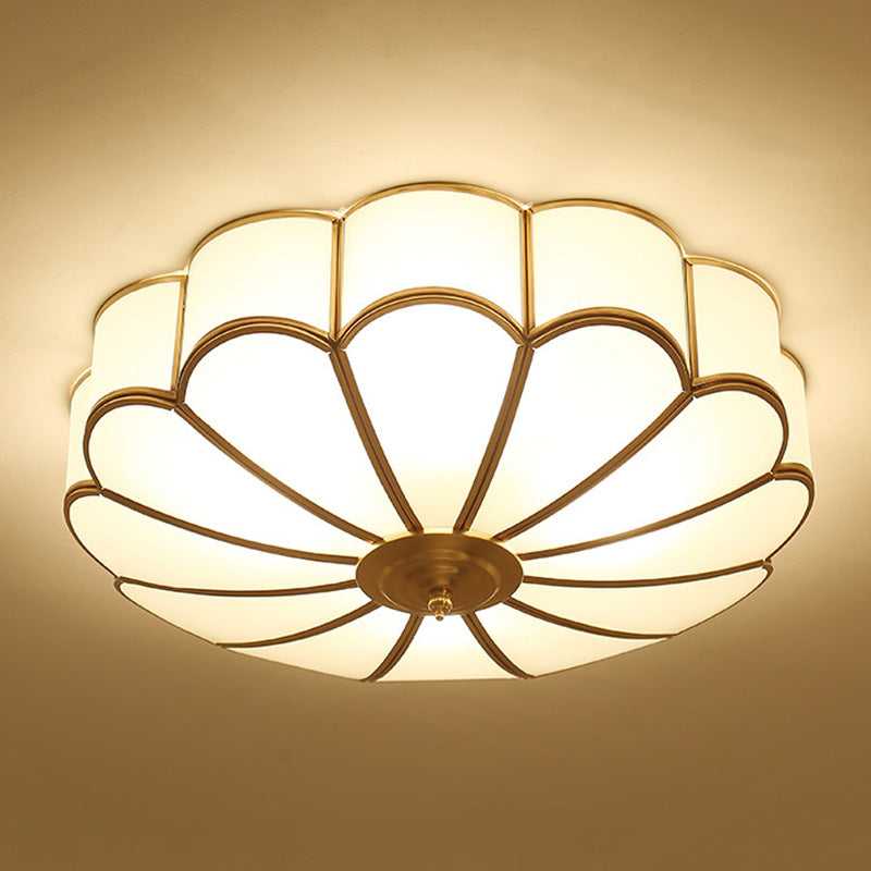 Classic Flower Ceiling Light – Frosted Glass & Brass Finish